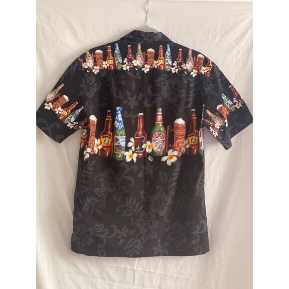 VTG Pacific Legend Hawaii SS Black Aloha Shirt Button Down Beer Bottle Floral M - Picture 14 of 16